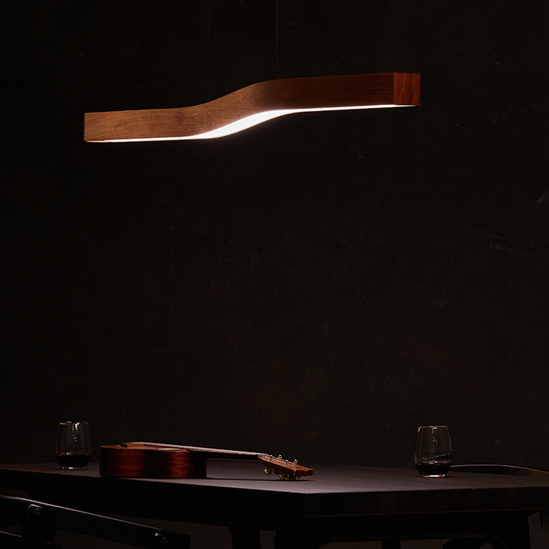 Minimalist Rectangular Wood Grain Iron LED Chandelier
