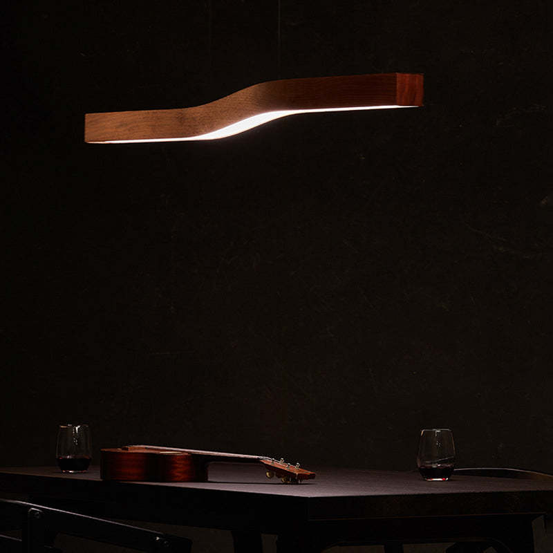 Minimalist Rectangular Wood Grain Iron LED Chandelier