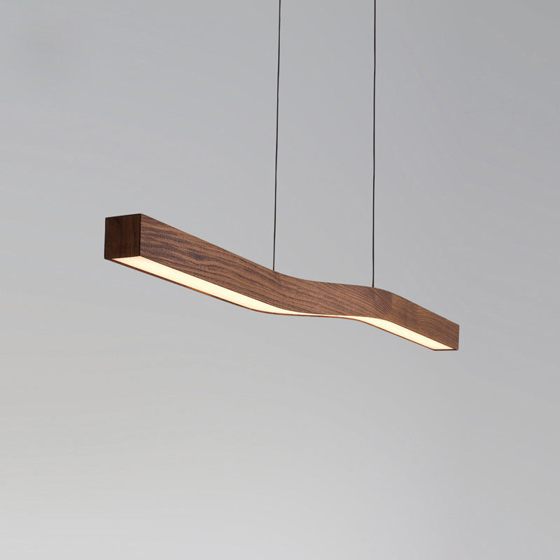 Minimalist Rectangular Wood Grain Iron LED Chandelier