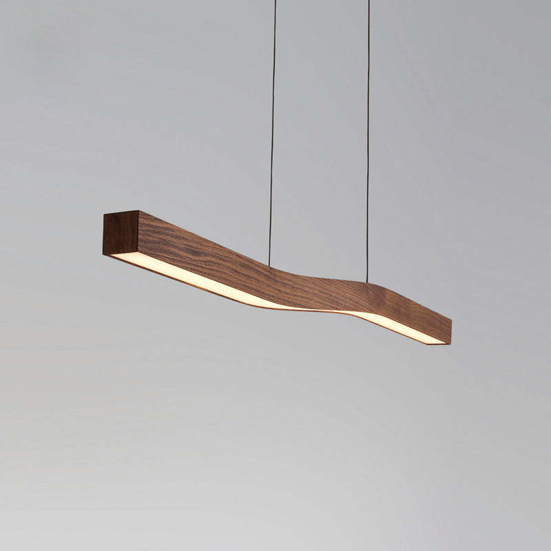 Minimalist Rectangular Wood Grain Iron LED Chandelier