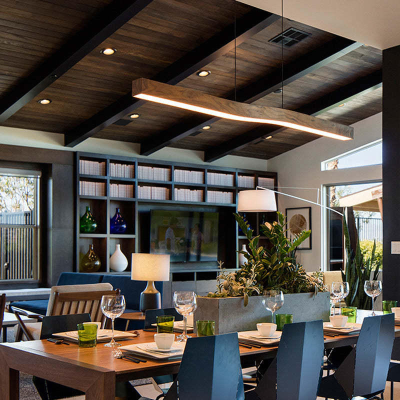Minimalist Rectangular Wood Grain Iron LED Chandelier