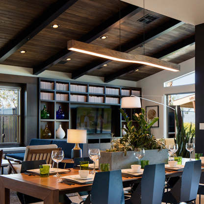 Minimalist Rectangular Wood Grain Iron LED Chandelier