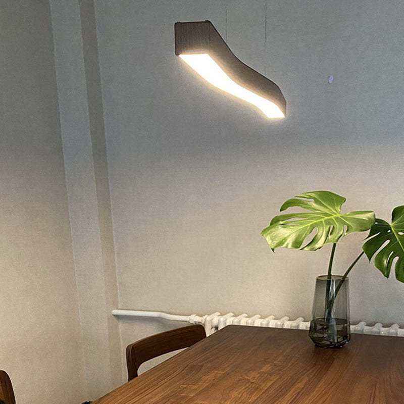 Minimalist Rectangular Wood Grain Iron LED Chandelier