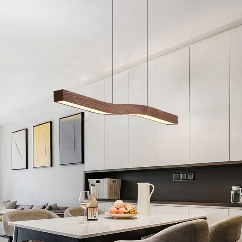 Minimalist Rectangular Wood Grain Iron LED Chandelier
