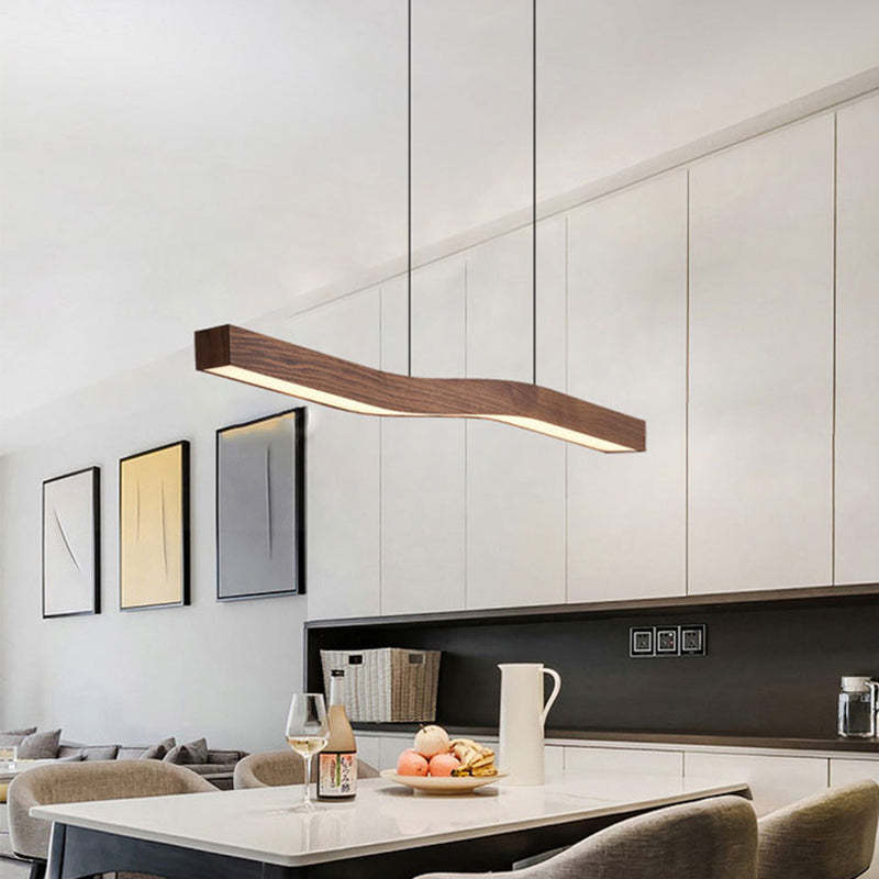 Minimalist Rectangular Wood Grain Iron LED Chandelier