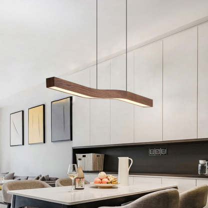 Minimalist Rectangular Wood Grain Iron LED Chandelier