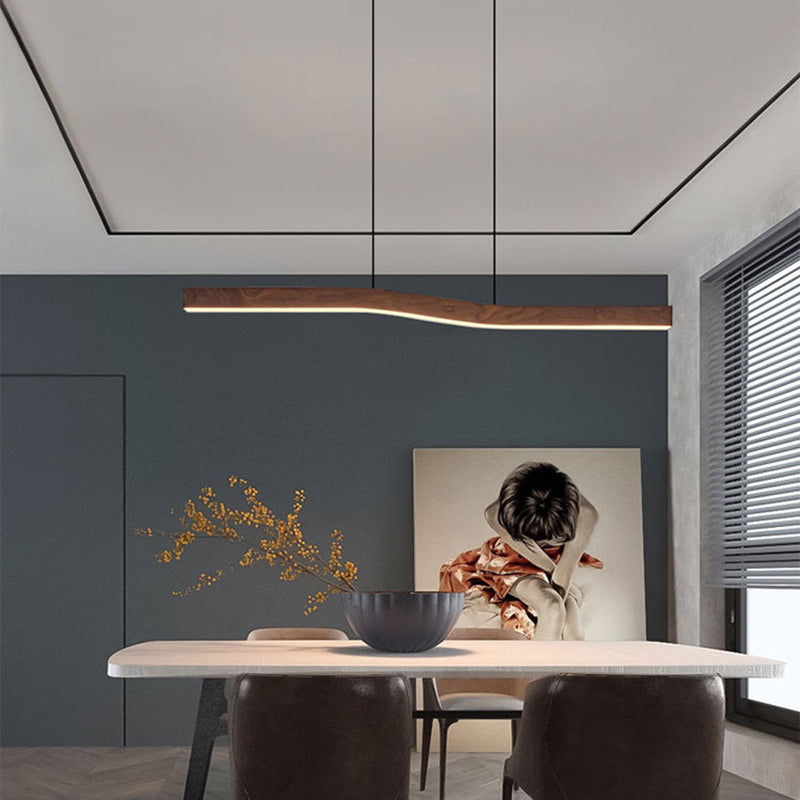 Minimalist Rectangular Wood Grain Iron LED Chandelier