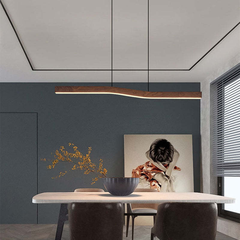 Minimalist Rectangular Wood Grain Iron LED Chandelier