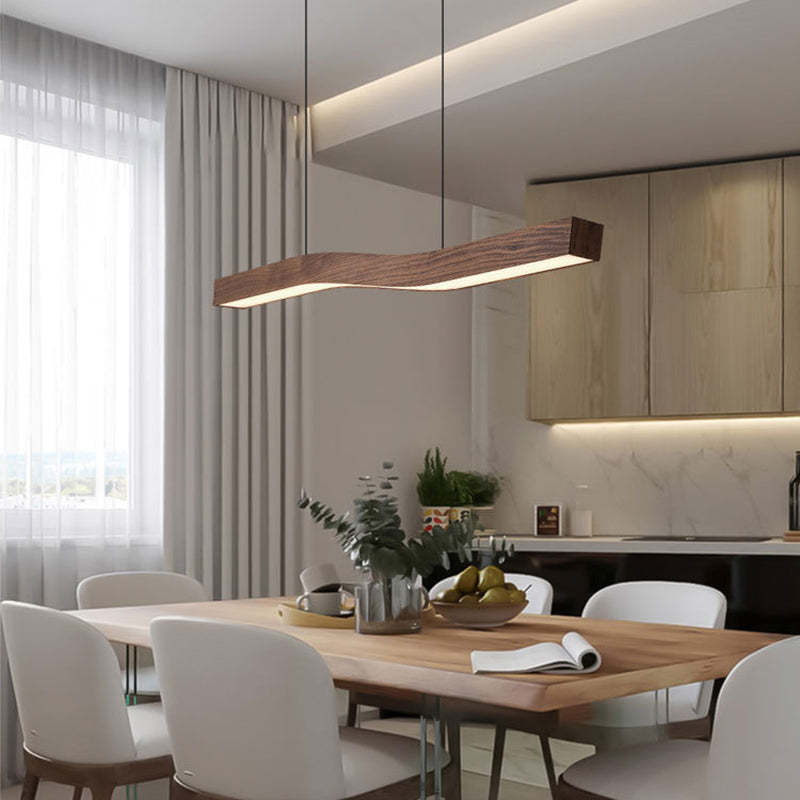Minimalist Rectangular Wood Grain Iron LED Chandelier