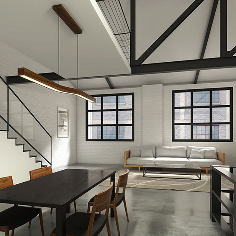 Minimalist Rectangular Wood Grain Iron LED Chandelier