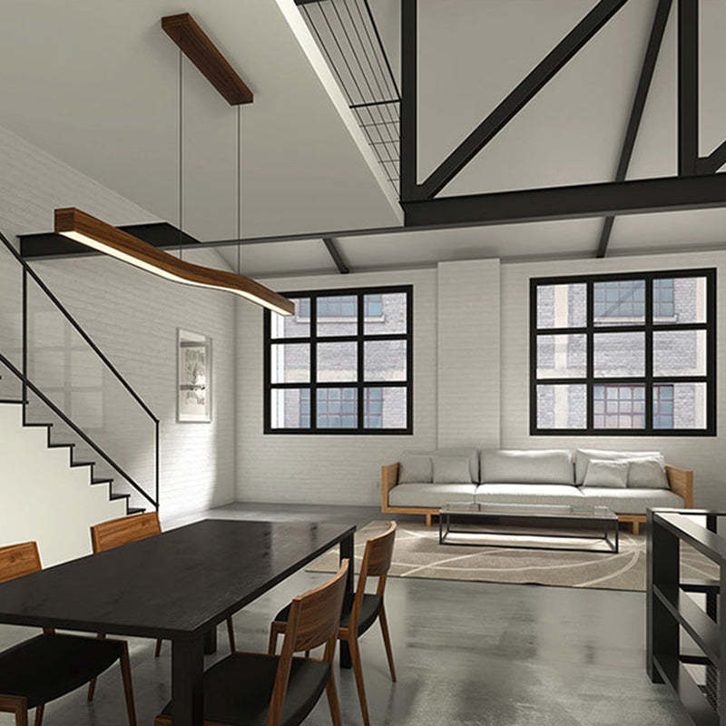 Minimalist Rectangular Wood Grain Iron LED Chandelier