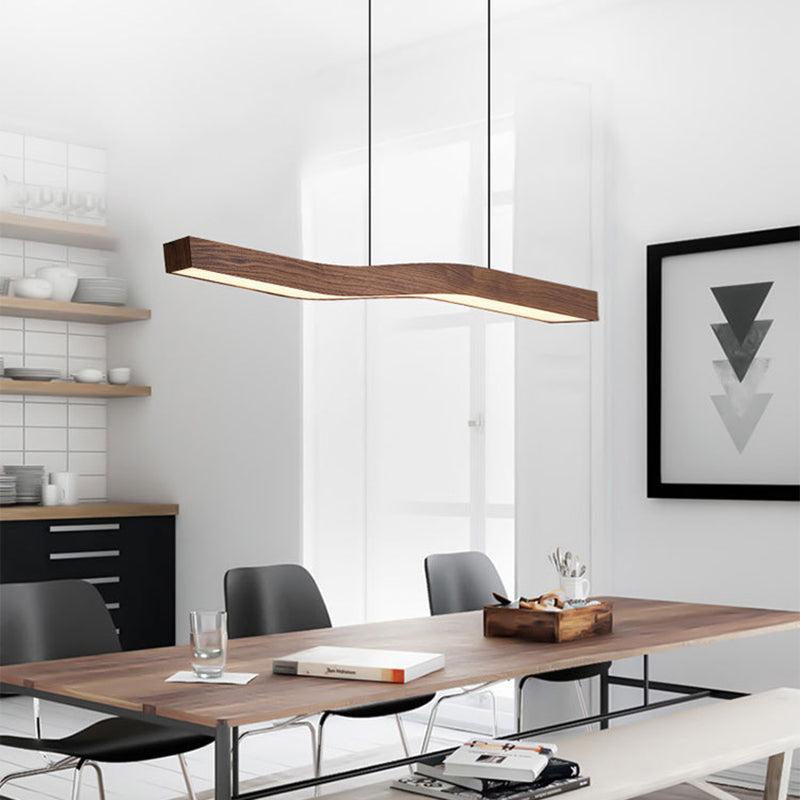 Minimalist Rectangular Wood Grain Iron LED Chandelier