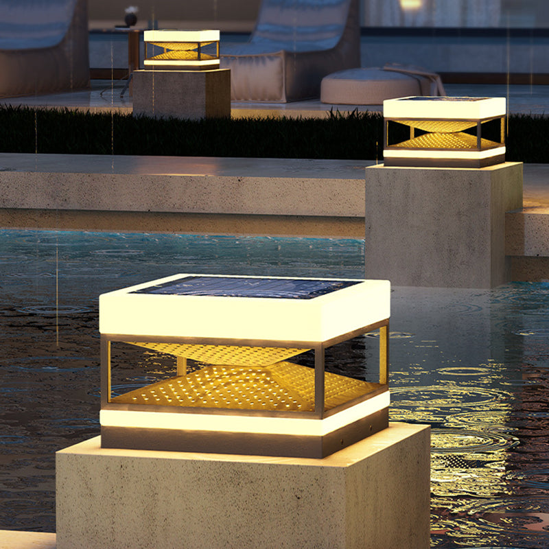 Lighom stainless square steel outdoor post lights for patio — 11.81" W x 7.87" H / 220V-240V (UK/AU