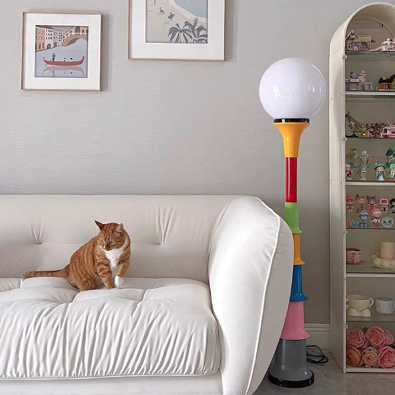 Colorful Lollipop Orb Iron LED Floor Lamp — Colorful Base + Yellow Lampshade / Infinitely Dimmable / 220V-240V For UK/AU