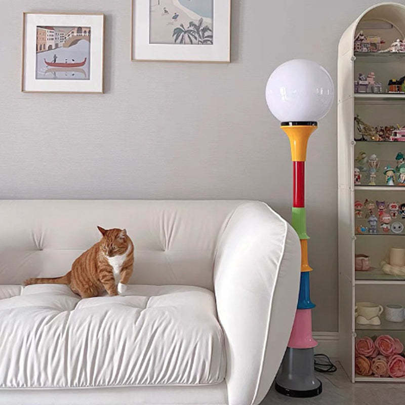 Colorful Lollipop Orb Iron LED Floor Lamp — Colorful Base + Yellow Lampshade / Infinitely Dimmable / 220V-240V For UK/AU