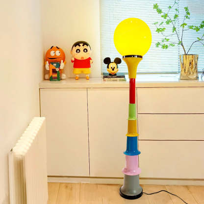 Colorful Lollipop Orb Iron LED Floor Lamp — Colorful Base + Yellow Lampshade / Infinitely Dimmable / 110V-120V For US/CA