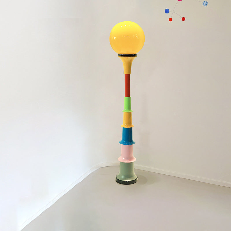 Colorful Lollipop Orb Iron LED Floor Lamp — White Base + Yellow Lampshade / Infinitely Dimmable / 110V-120V For US/CA