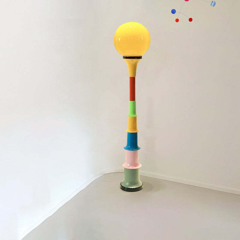 Colorful Lollipop Orb Iron LED Floor Lamp — White Base + Yellow Lampshade / Infinitely Dimmable / 110V-120V For US/CA