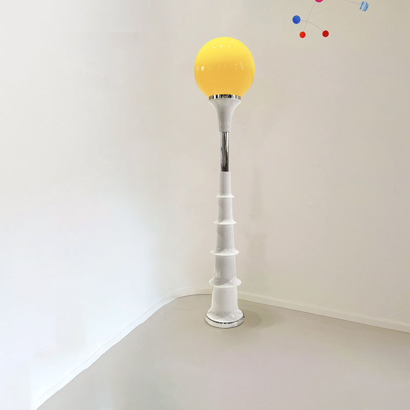 Colorful Lollipop Orb Iron LED Floor Lamp — White Base + Yellow Lampshade / Infinitely Dimmable / 220V-240V For UK/AU