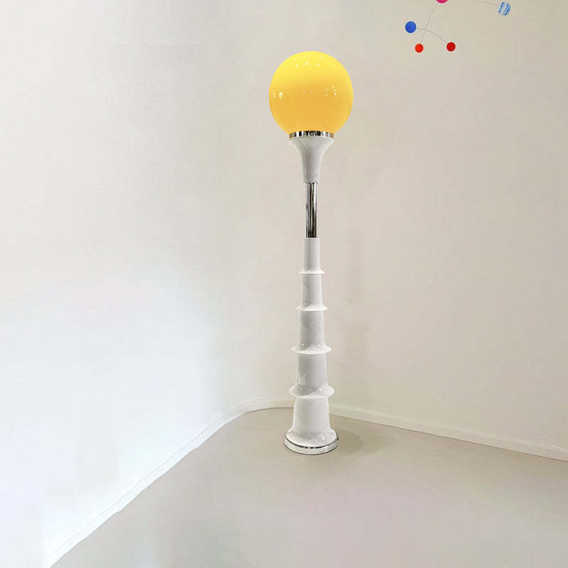 Colorful Lollipop Orb Iron LED Floor Lamp — White Base + Yellow Lampshade / Infinitely Dimmable / 220V-240V For UK/AU