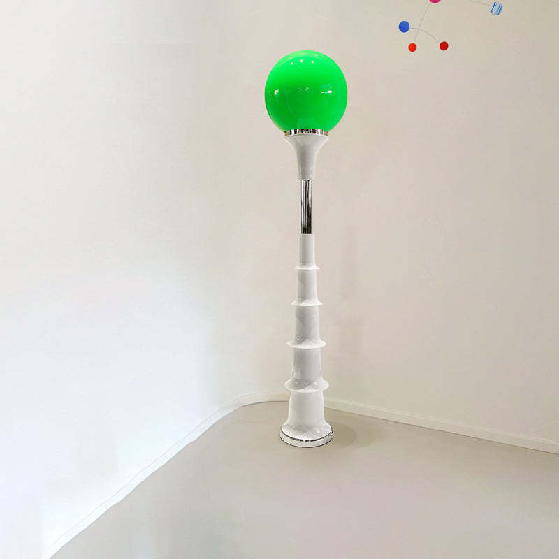Colorful Lollipop Orb Iron LED Floor Lamp — White Base + Red Lampshade / Infinitely Dimmable / 220V-240V For UK/AU