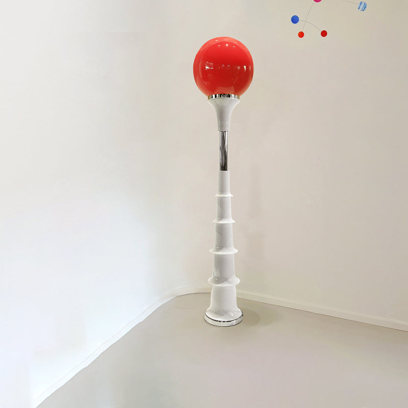 Colorful Lollipop Orb Iron LED Floor Lamp — White Base + Red Lampshade / Infinitely Dimmable / 110V-120V For US/CA