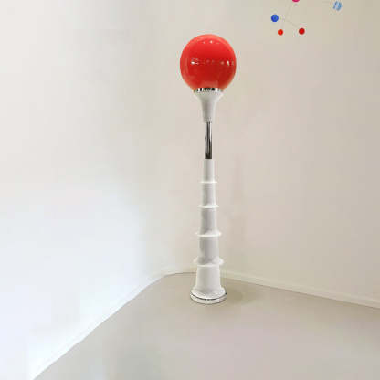 Colorful Lollipop Orb Iron LED Floor Lamp — White Base + Red Lampshade / Infinitely Dimmable / 110V-120V For US/CA