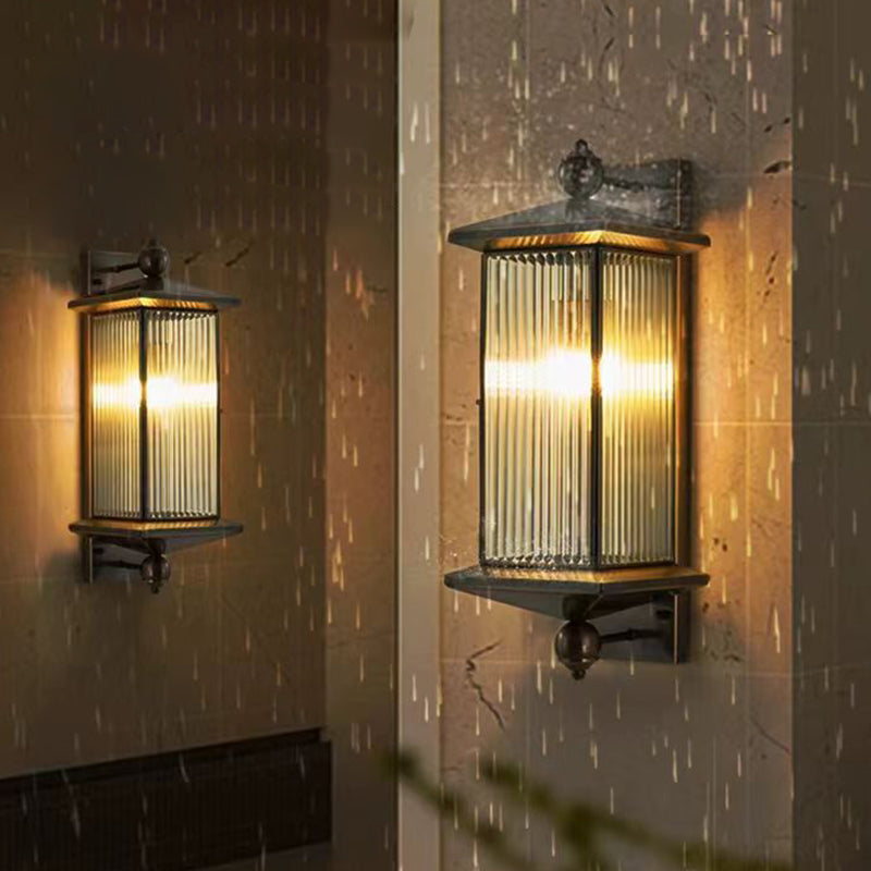 Chinese Rectangle Copper Glass Wall Sconce