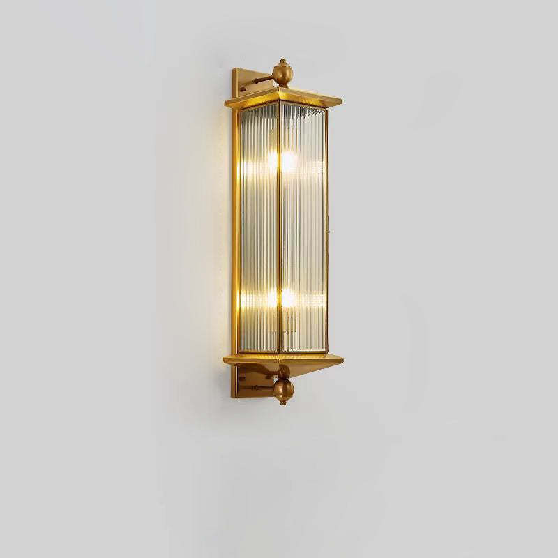 Chinese Rectangle Copper Glass Wall Sconce