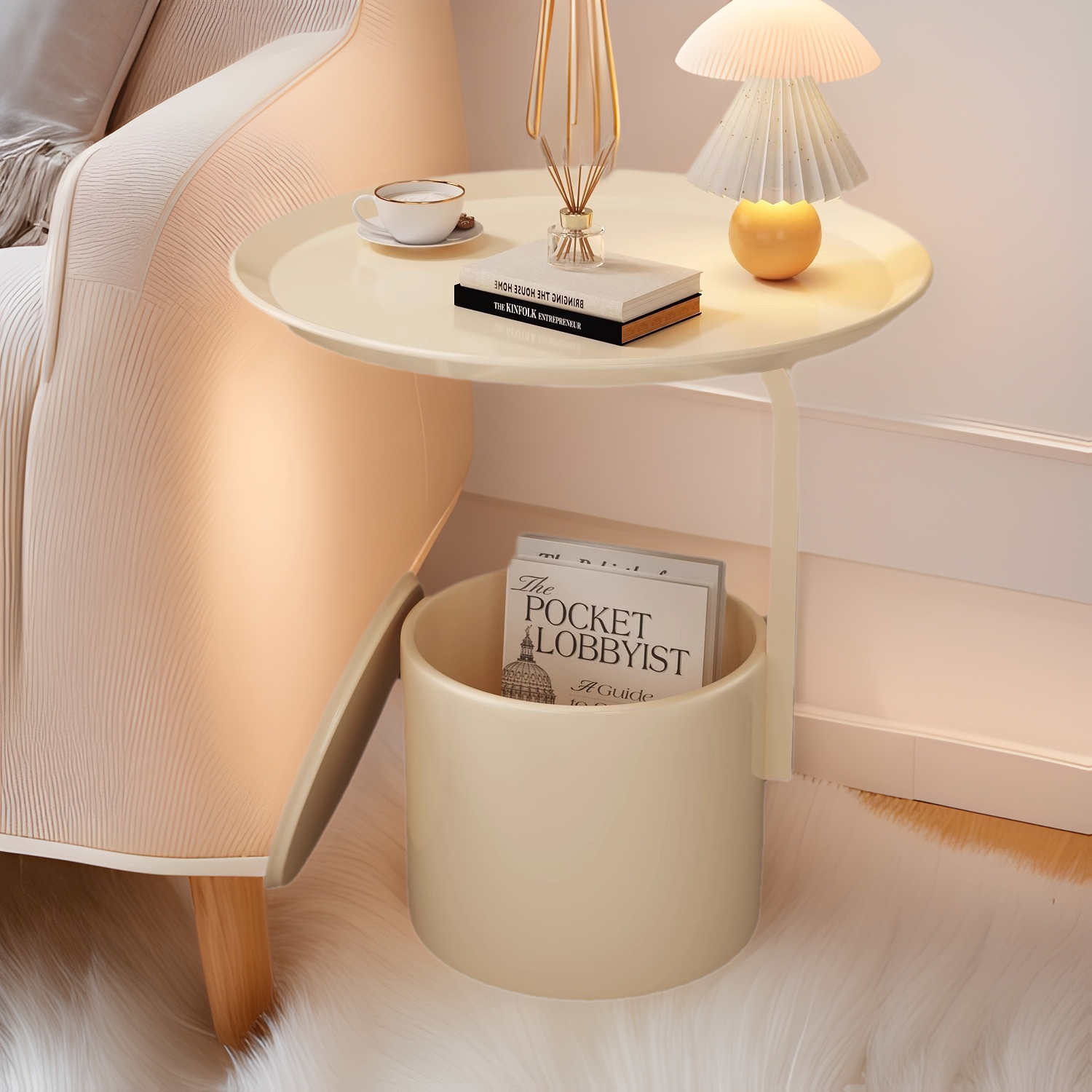 Minimalist Cream Cylinder Iron Side Table