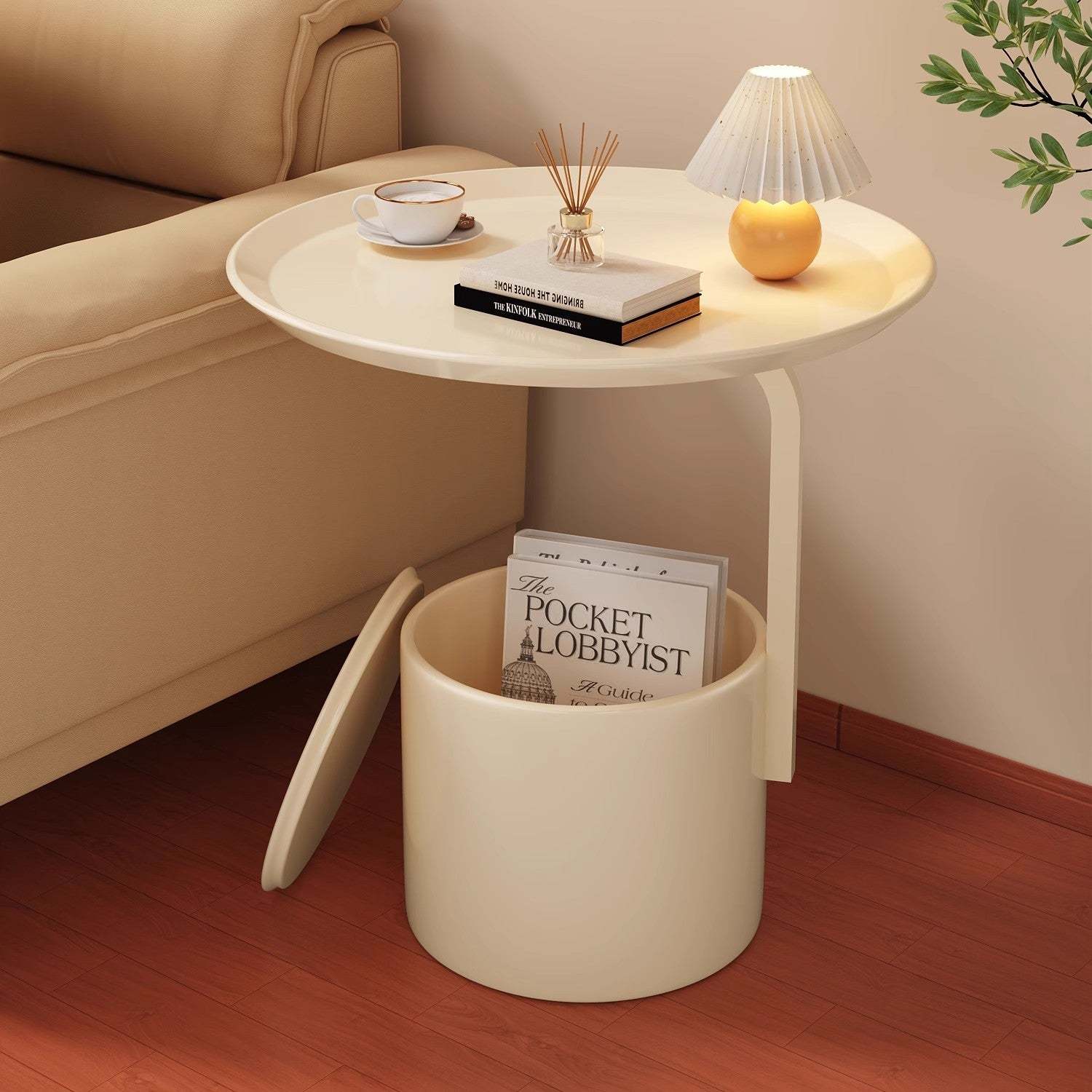 Minimalist Cream Cylinder Iron Side Table