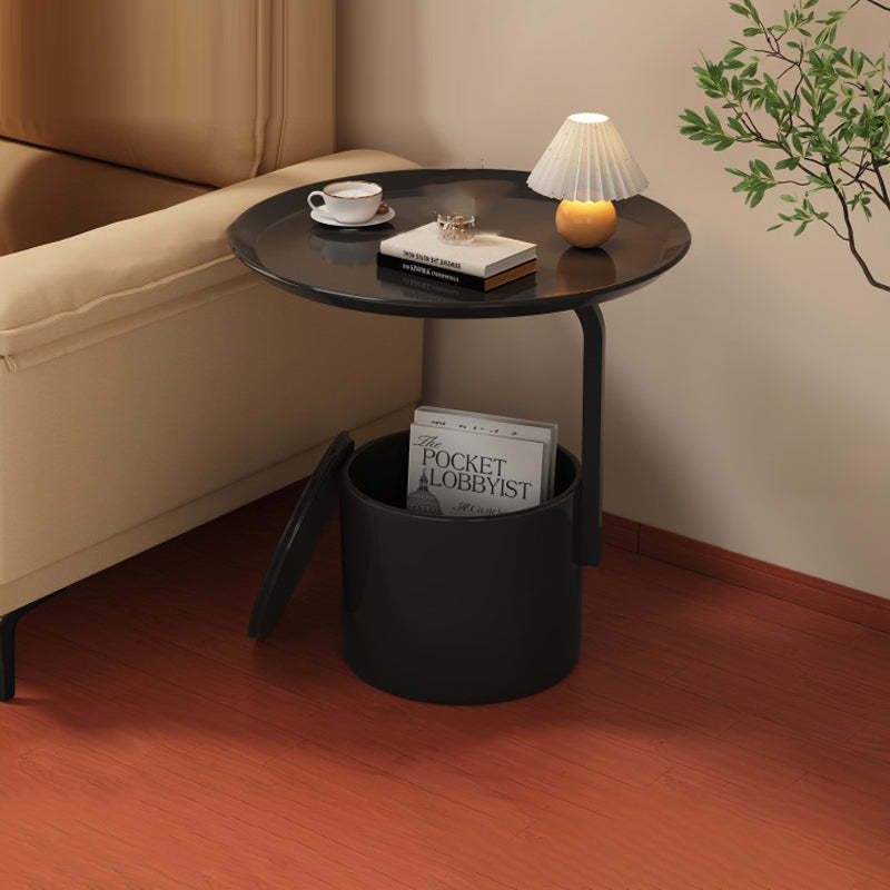 Minimalist Cream Cylinder Iron Side Table — Black