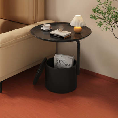 Minimalist Cream Cylinder Iron Side Table — Black