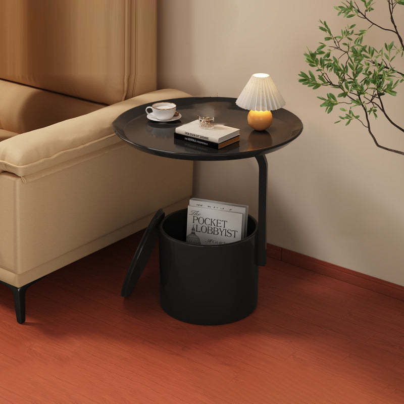 Lighom minimalist cylinder cream end & side tables — 15.75" L x 15.75" W x 20.5" H / Black