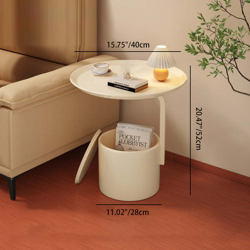 Minimalist Cream Cylinder Iron Side Table — Black