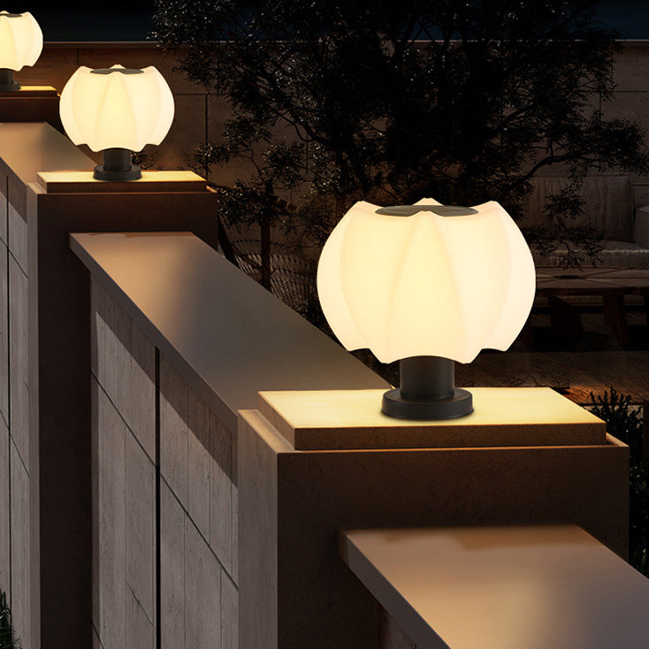 Black minimalist cylinder lotus outdoor post lights — 11.81" W x 9.06" H / 220V-240V (UK/AU
