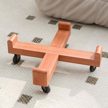Minimalist Detachable Round Wood Side Table — With Wheels / Cherry Wood Color