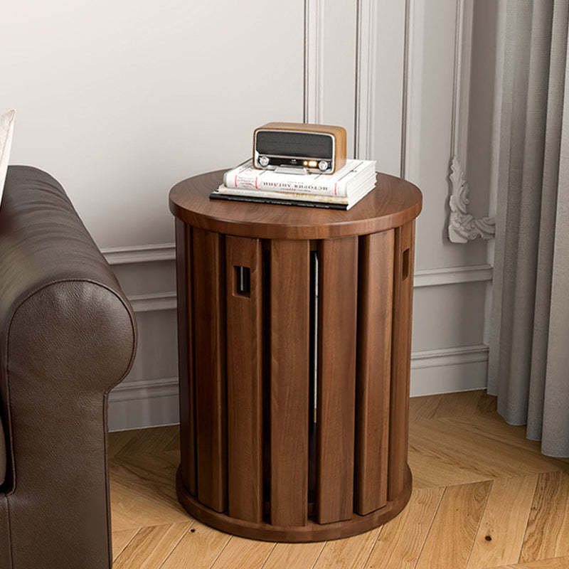 Minimalist Detachable Round Wood Side Table — Without Wheels / Cherry Wood Color