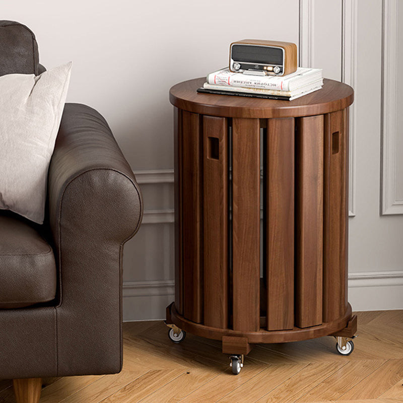 Minimalist Detachable Round Wood Side Table — Without Wheels / Walnut Color