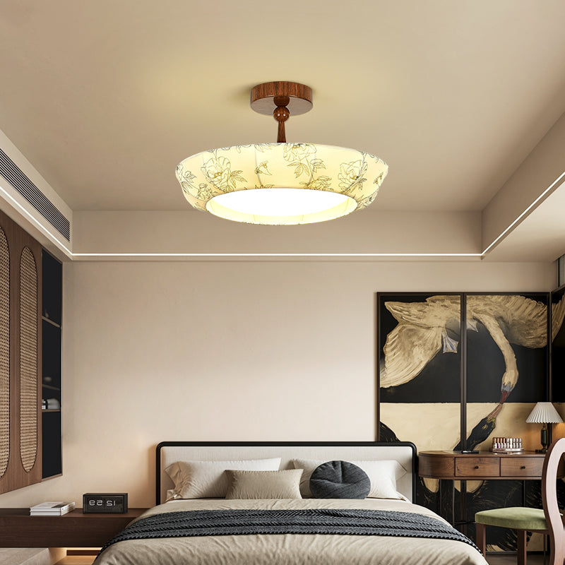 French Bowl Iron Fabric LED Semi-Flush Ceiling Light