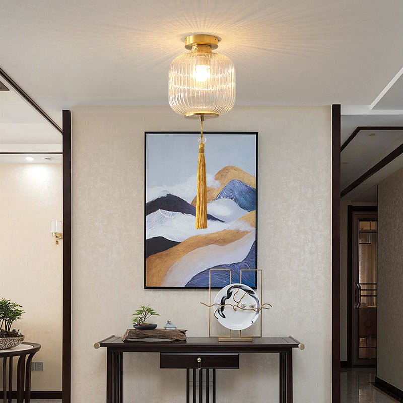 Chinese Copper Cylinder 1-Light Ceiling Light