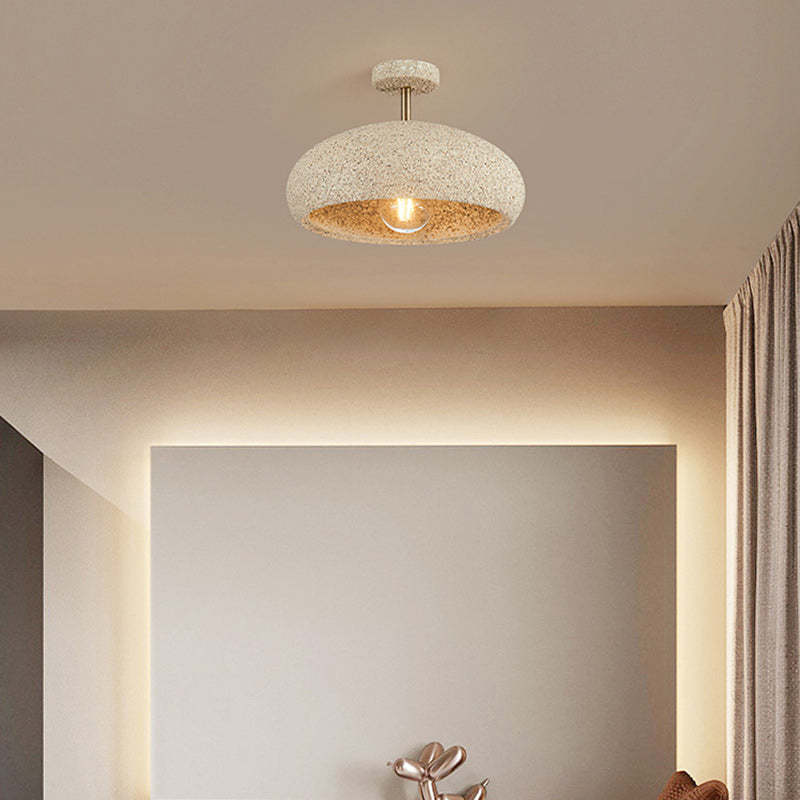 Composite wabi-sabi iron wood concrete semi-flush mount light for bedroom