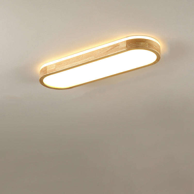 Japanese Rectangular Solid Wood Flush Mount Light