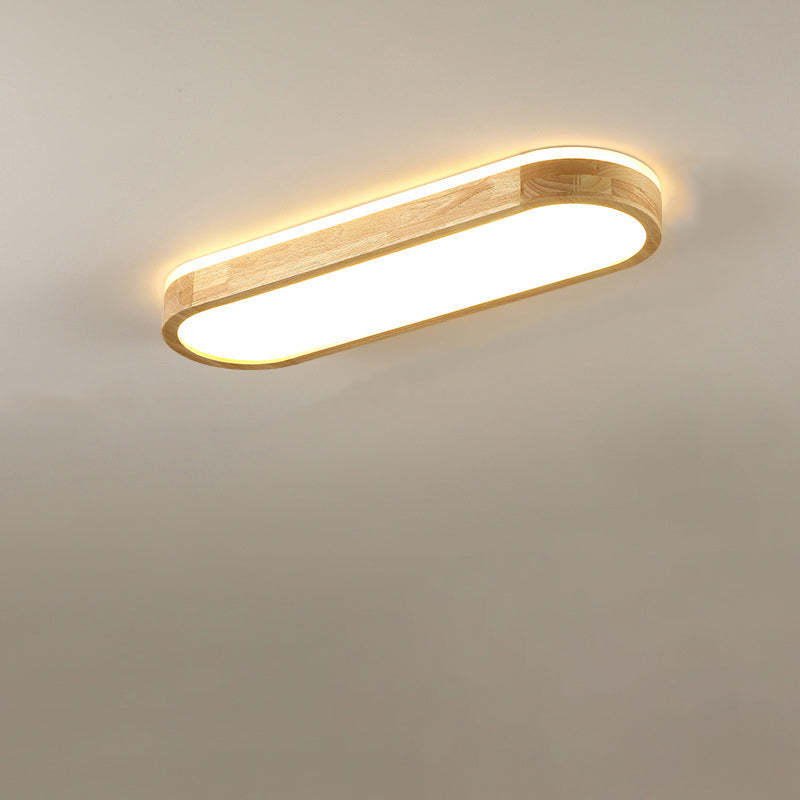 Japanese Rectangular Solid Wood Flush Mount Light