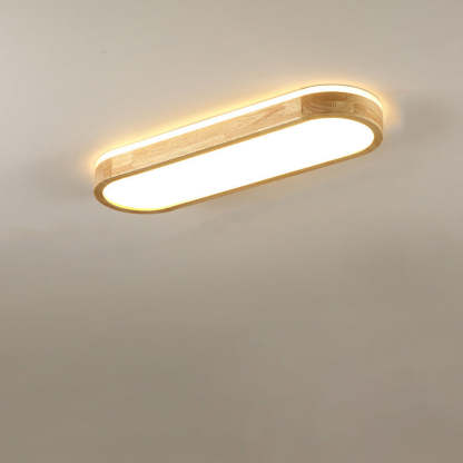 Japanese Rectangular Solid Wood Flush Mount Light