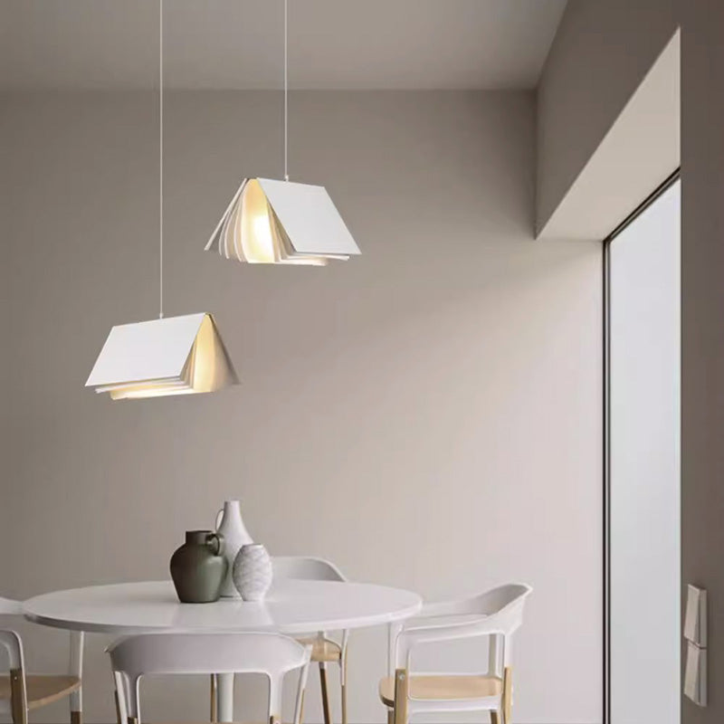 Contemporary Book Rectangle Iron Fabric Pendant Light — White / 110V-120V For US/CA