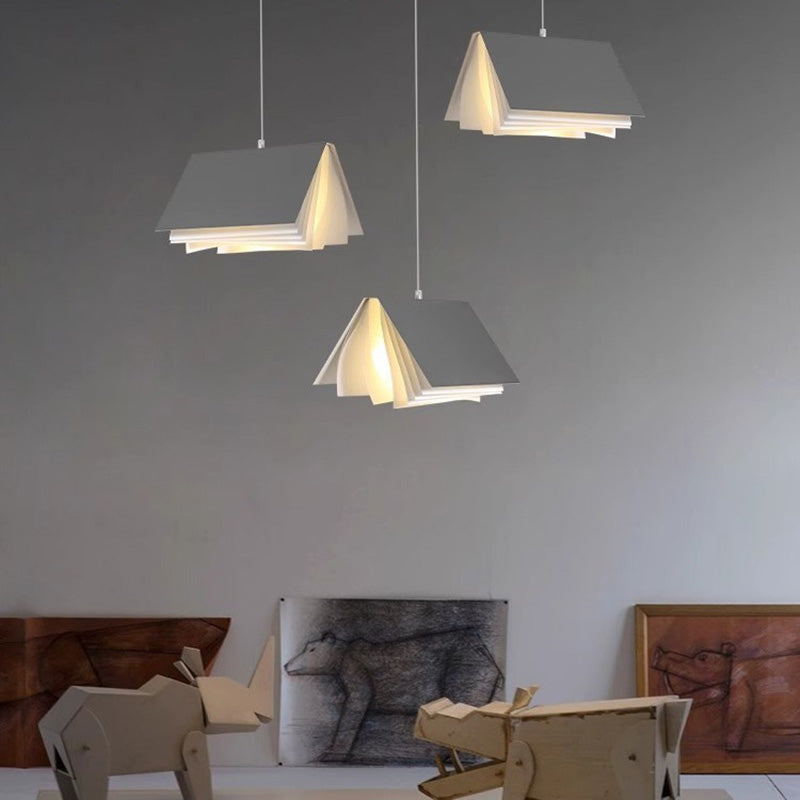 Contemporary Book Rectangle Iron Fabric Pendant Light — Gray / 110V-120V For US/CA
