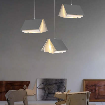 Contemporary Book Rectangle Iron Fabric Pendant Light — Gray / 110V-120V For US/CA