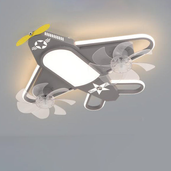 Contemporary Airplane Iron Acrylic LED Flush Mount Fan Light
