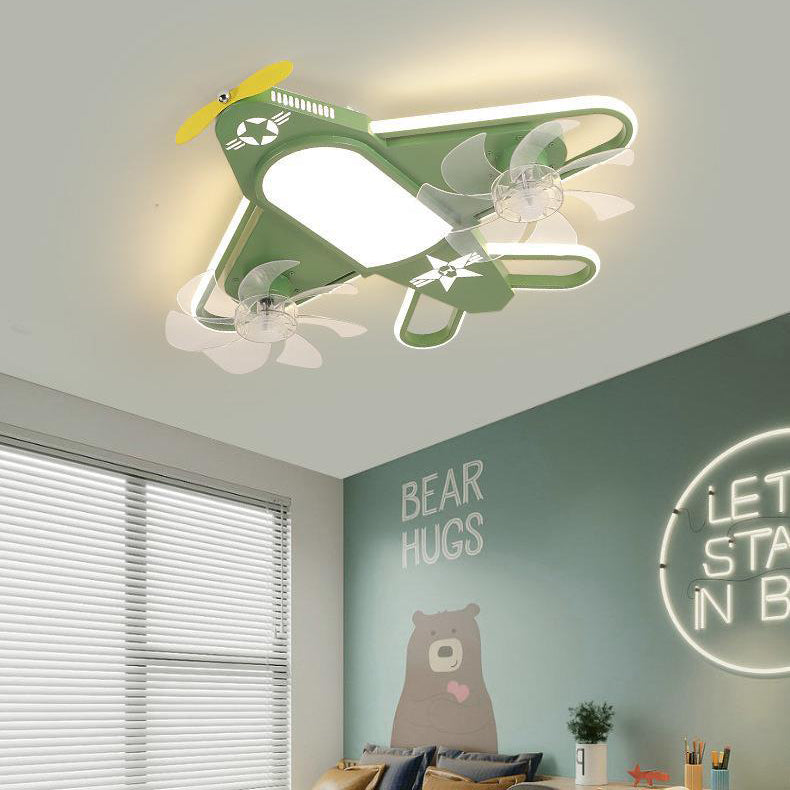 Contemporary Airplane Iron Acrylic LED Flush Mount Fan Light